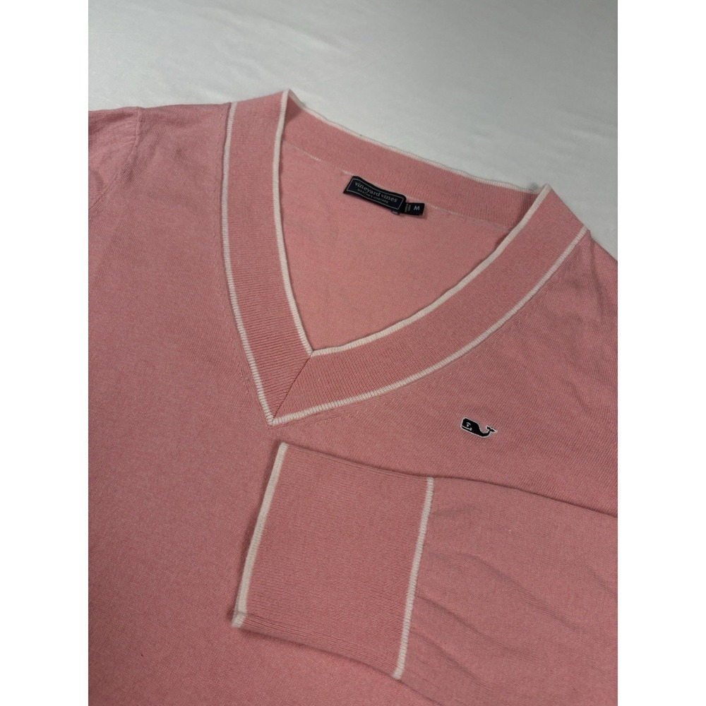 Vineyard Vines Heritage Tipped Cashmere Blend Sweater Palm Beach Pink Med Ladies